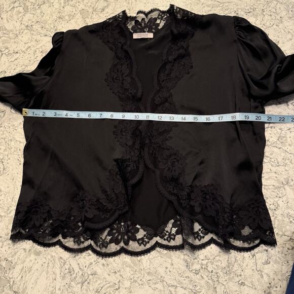 VTG Nightgown Bed Jacket Silk Peignoir Set 70s Bergdorf Goodman Black Lace S/M - Picture 10 of 16
